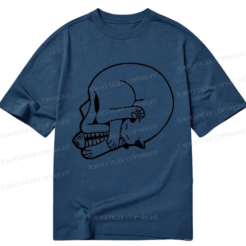 Kyoto-Lion Funny Cat Eating Fish Classic T-Shirt