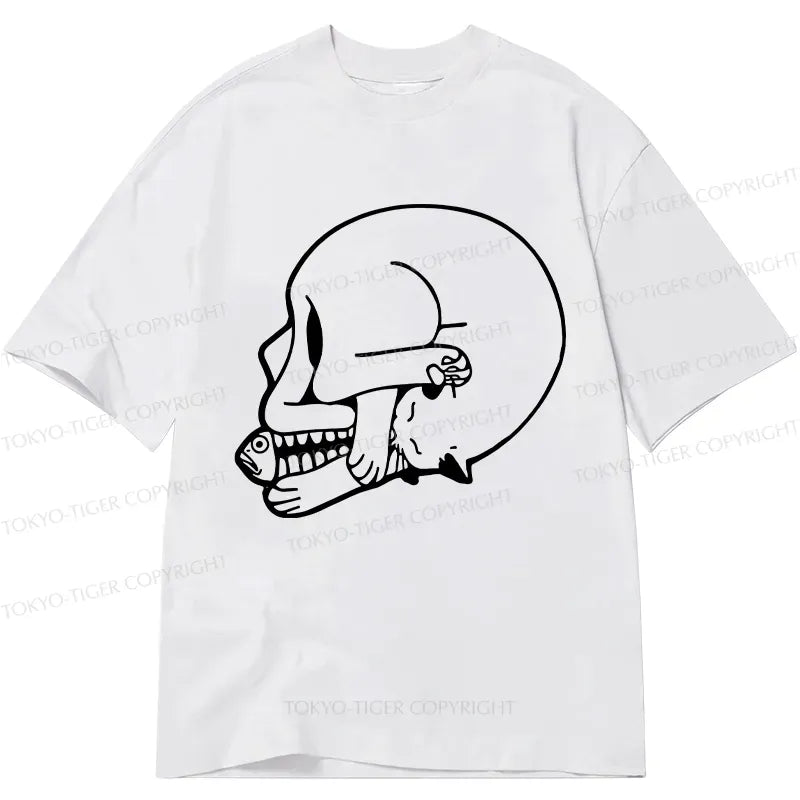 Kyoto-Lion Funny Cat Eating Fish Classic T-Shirt