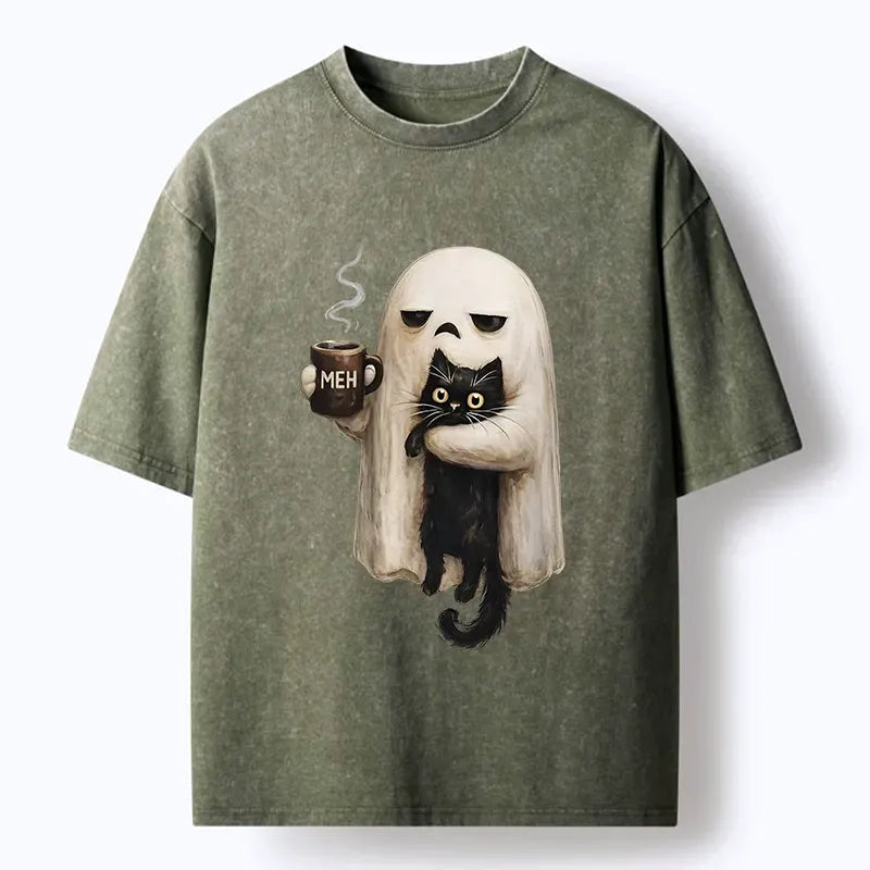 washed unisex cat t shirt for gift