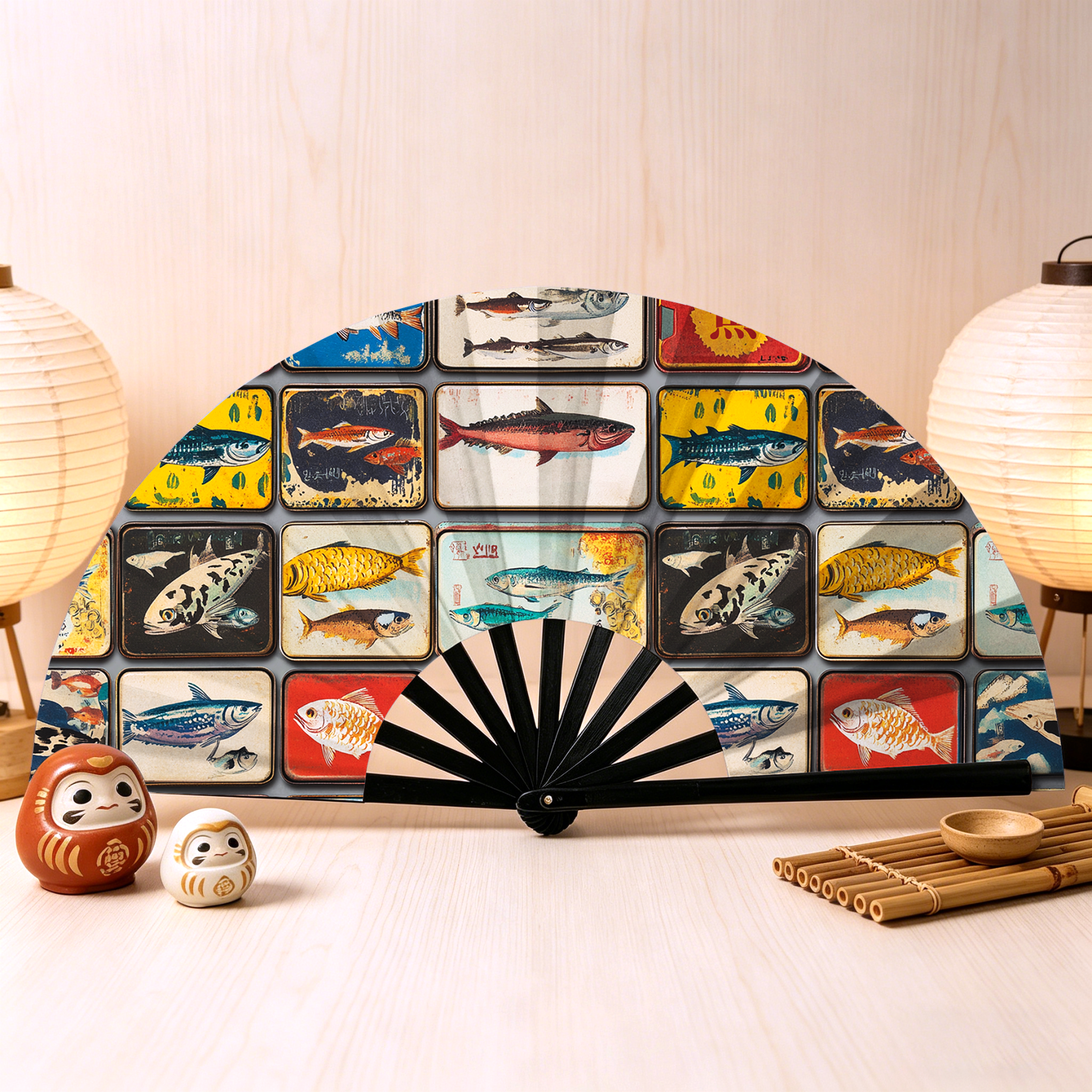 Folding Fish Collection Fan for Home Decor