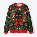 Kyoto-Lion Holly Bell Black Cat Fuzzy Christmas Ugly Sweatshirt