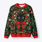 Kyoto-Lion Holly Bell Black Cat Fuzzy Christmas Ugly Sweatshirt