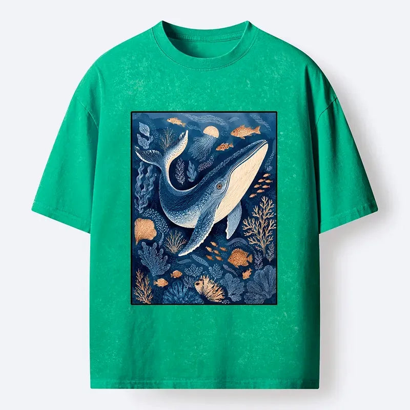Kyoto-Lion Blue Whale Under The Sea Washed T-Shirt