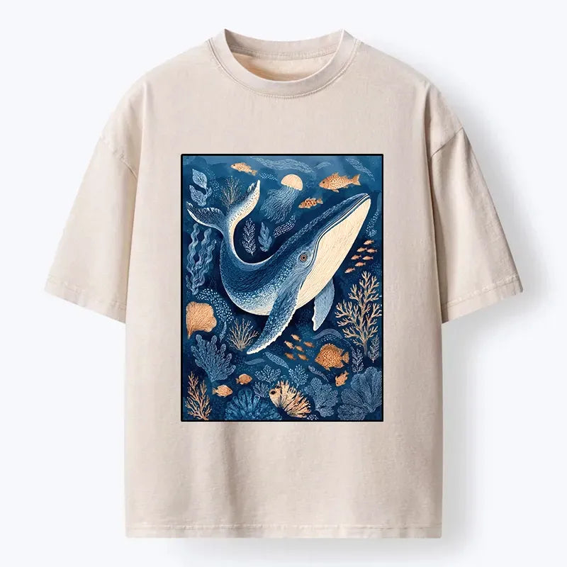 Kyoto-Lion Blue Whale Under The Sea Washed T-Shirt