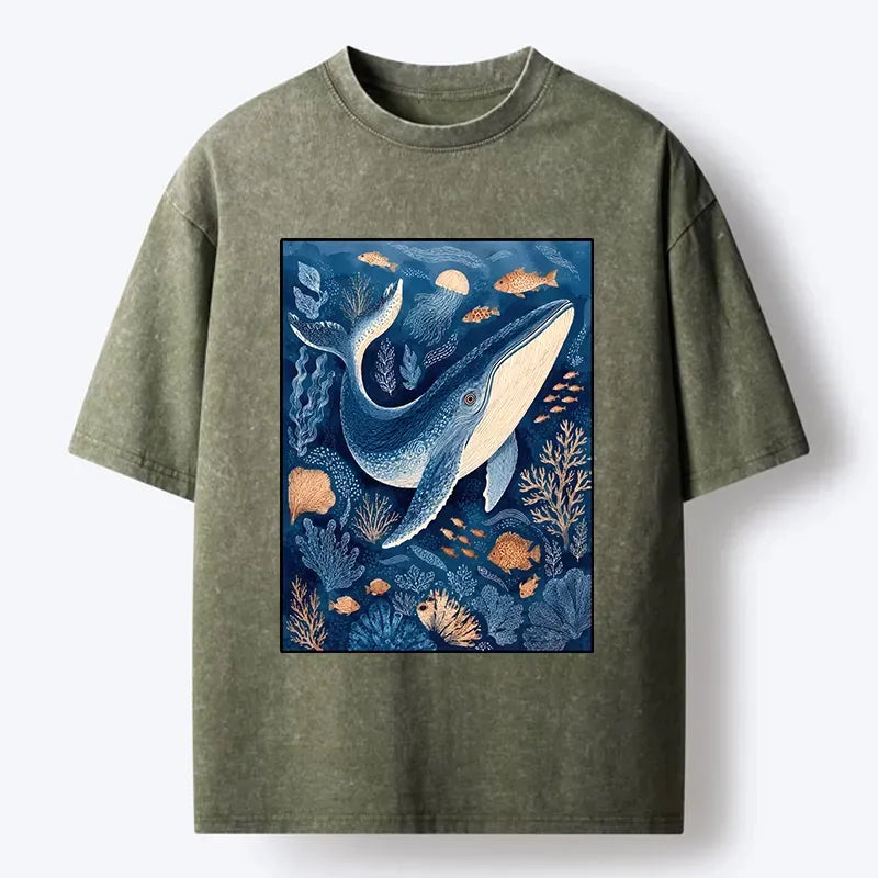 Blue Whale Washed T-Shirt for Daily Wear