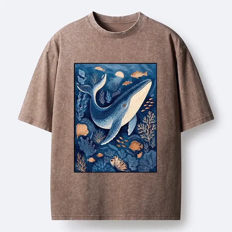 Kyoto-Lion Blue Whale Under The Sea Washed T-Shirt