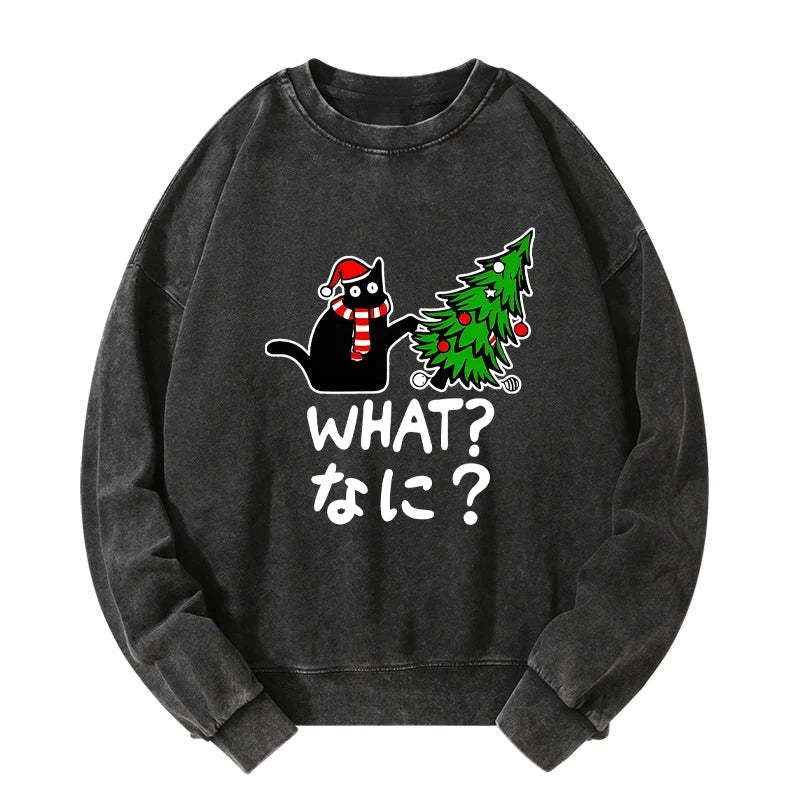 Kyoto-Lion Naughty Cat Christmas Washed Sweatshirt
