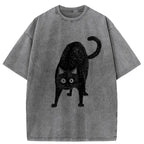 Kyoto-Lion Alert Cat Washed T-Shirt