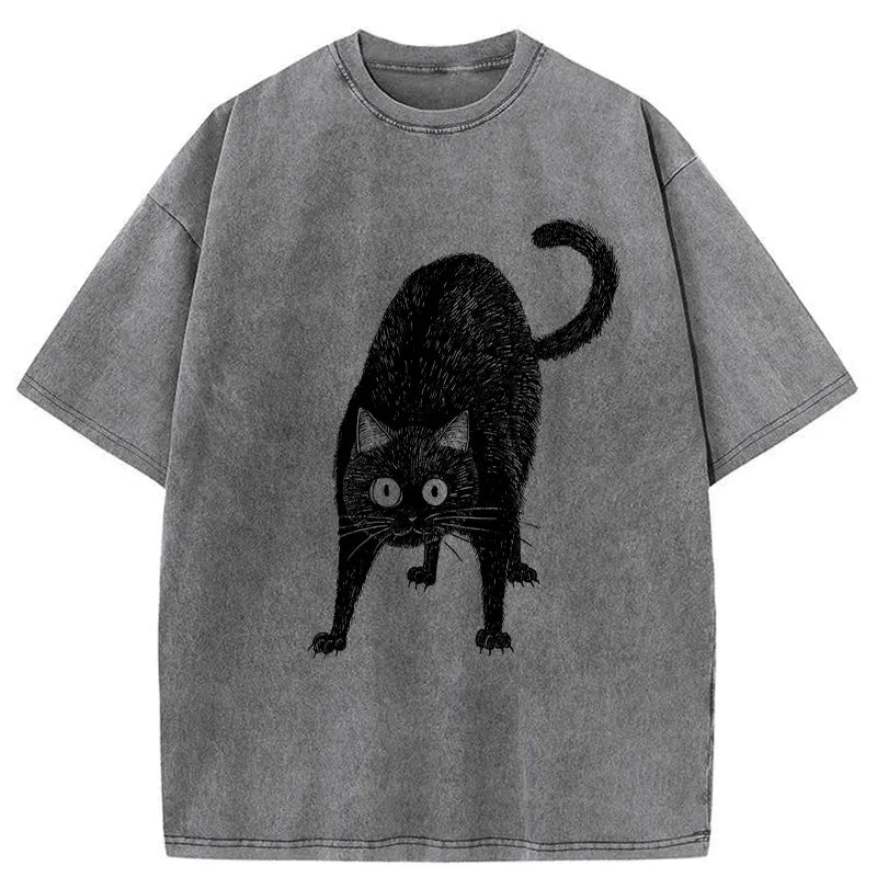 Kyoto-Lion Alert Cat Washed T-Shirt