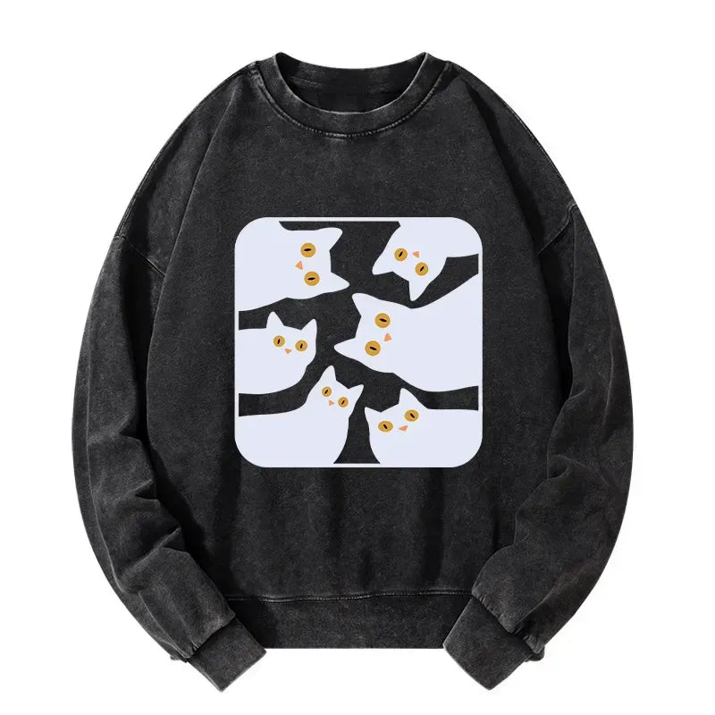 Washed Unisex Cat Sweatshirt for Daily Wear