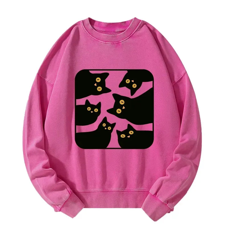 Kyoto-Lion Cats Are Watching You Washed Sweatshirt