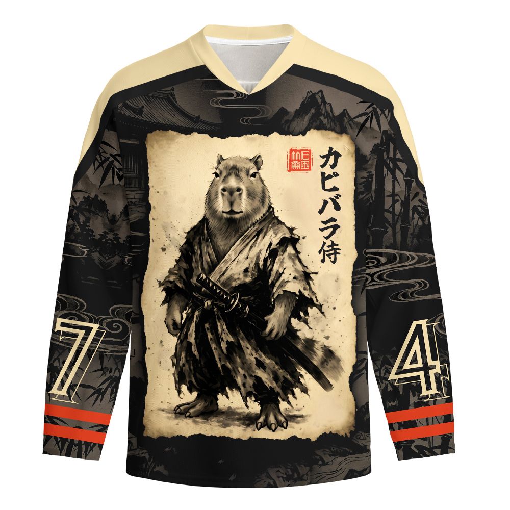 Kyoto-Lion Calm Blade Capybara Samurai Long-Sleeve Hockey Jersey