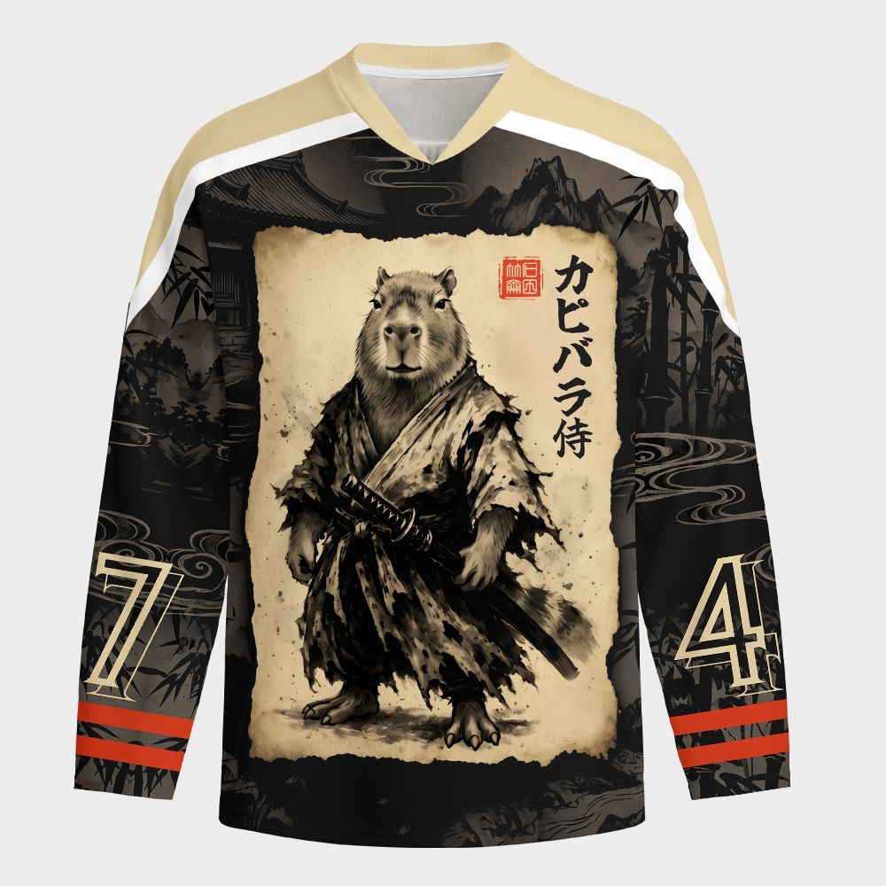 Kyoto-Lion Calm Blade Capybara Samurai Long-Sleeve Hockey Jersey