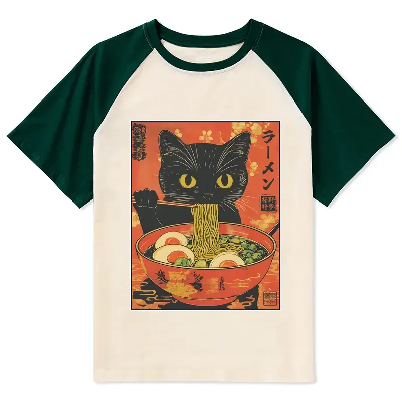 black cat ramen raglan tee