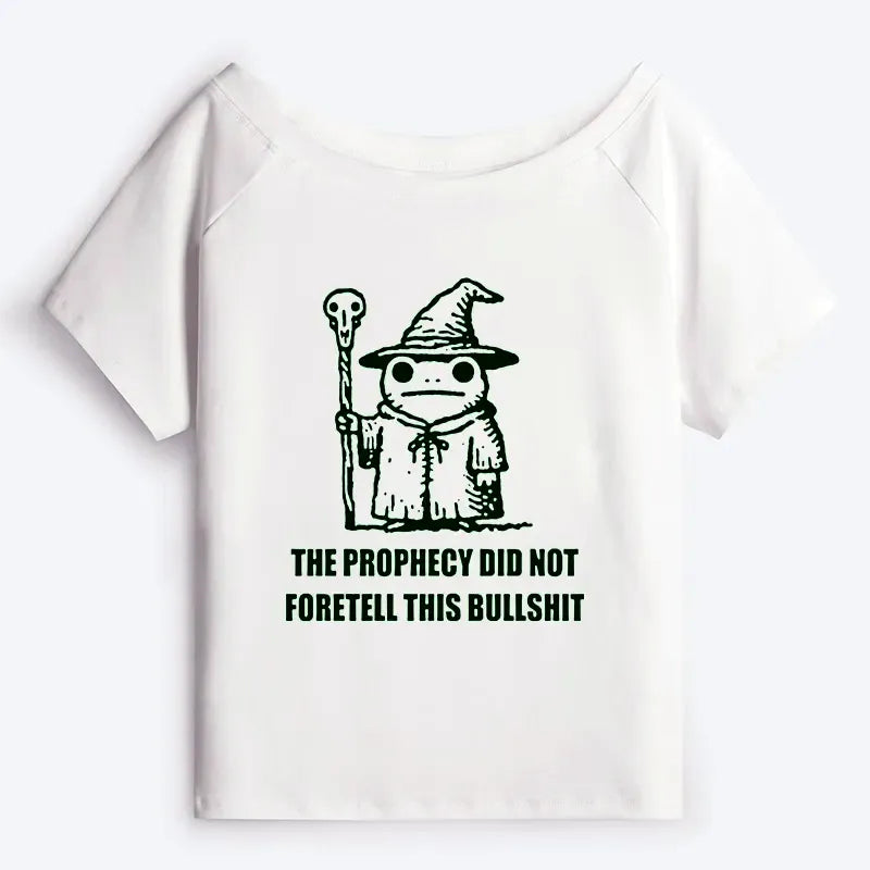 Kyoto-Lion Funny Meme Wizard Frog Weird Prophecy Off Shoulder T-Shirt