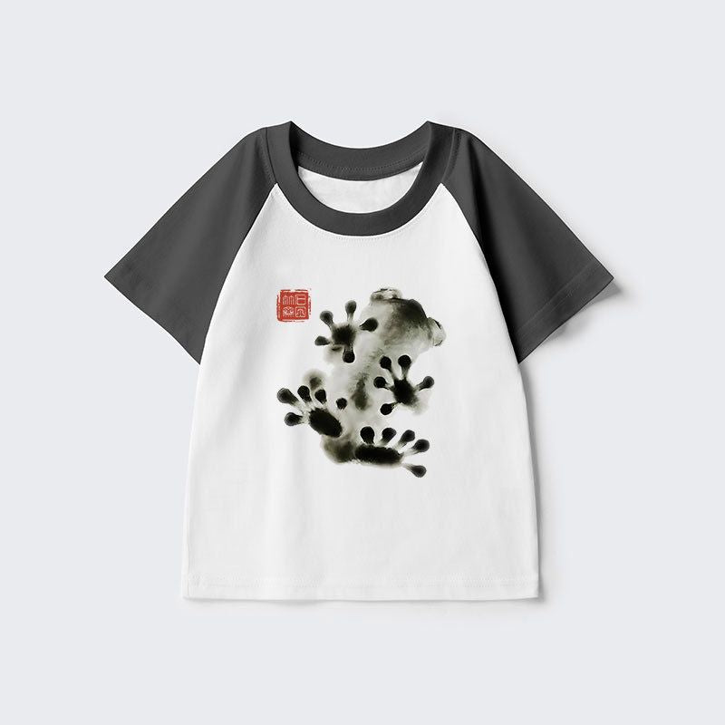 Japanese Ink Painting Frog Kids Raglan T-shirt