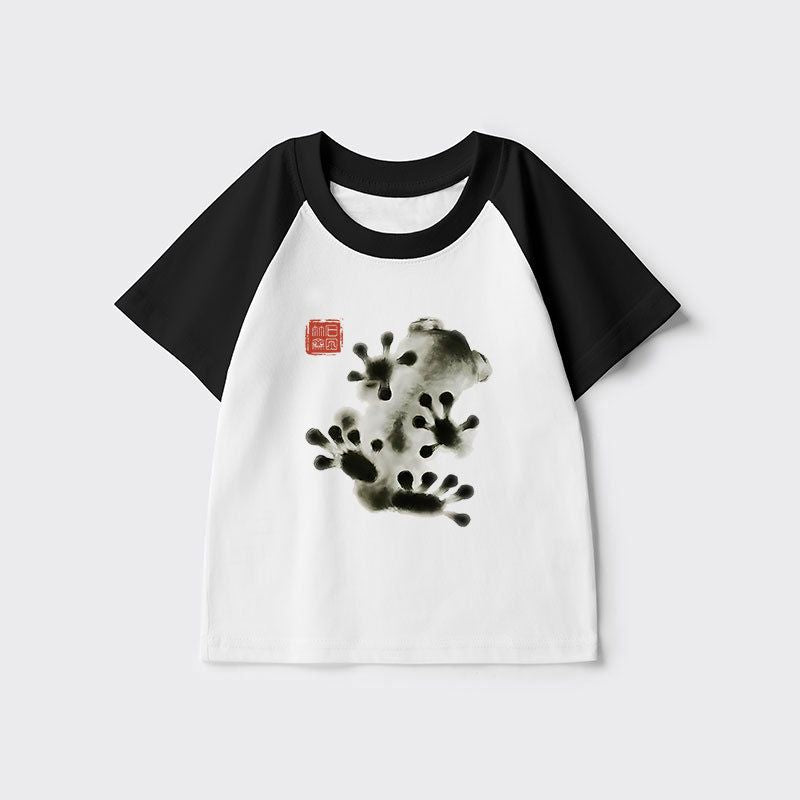 Japanese Ink Painting Frog Kids Raglan T-shirt