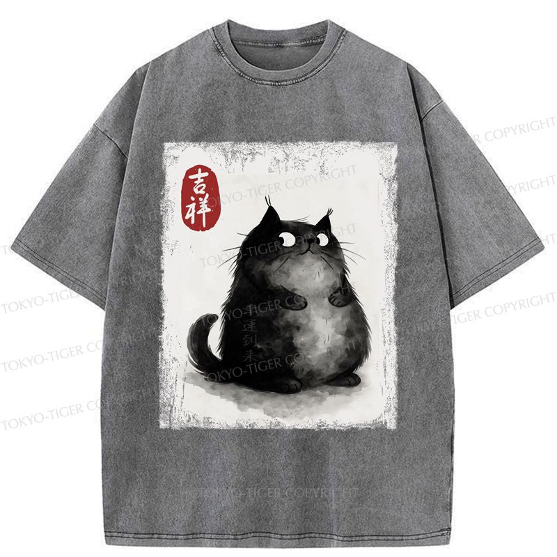 japanese ink painting black cat t-shirt