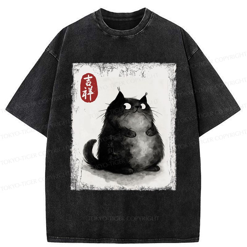 japanese ink painting black cat t-shirt