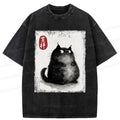 japanese ink painting black cat t-shirt
