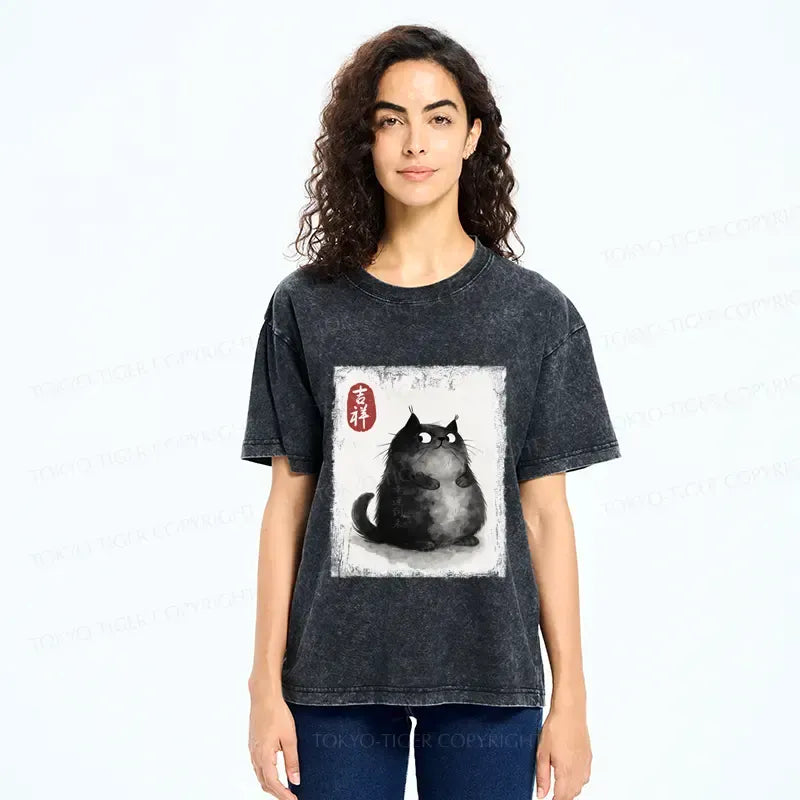 black cat t-shirt for streetwear