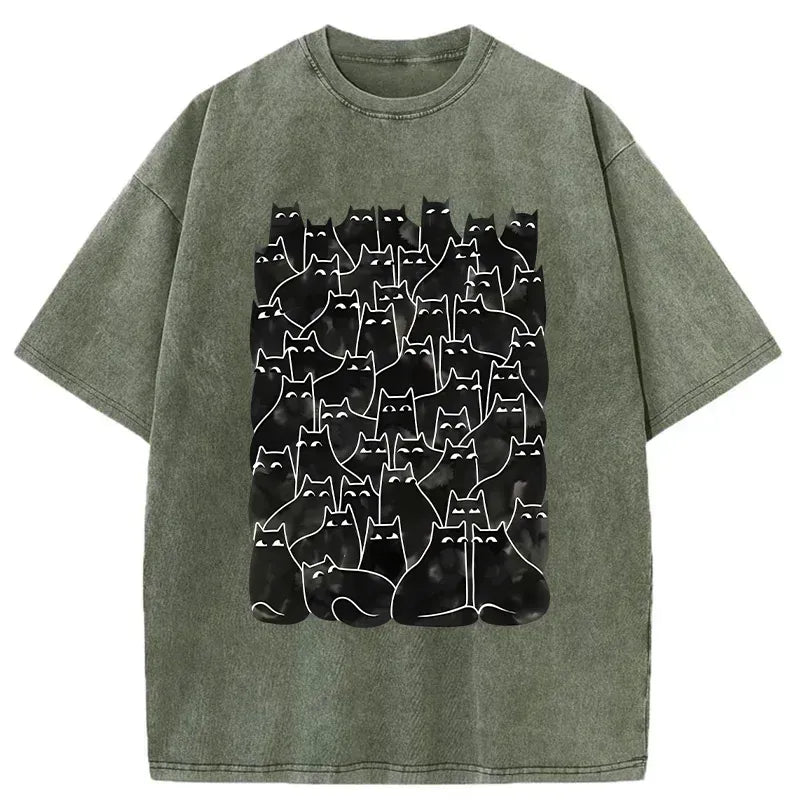 black cat japanese vintage t-shirt streetwear
