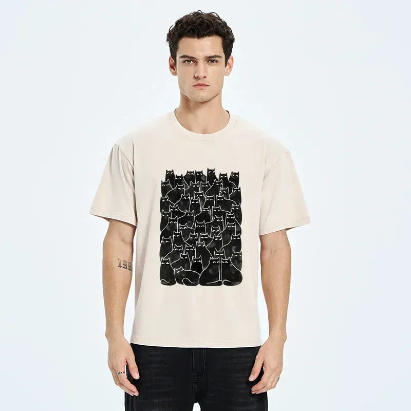 Kyoto-Lion A Group Of Black Cats Washed T-Shirt