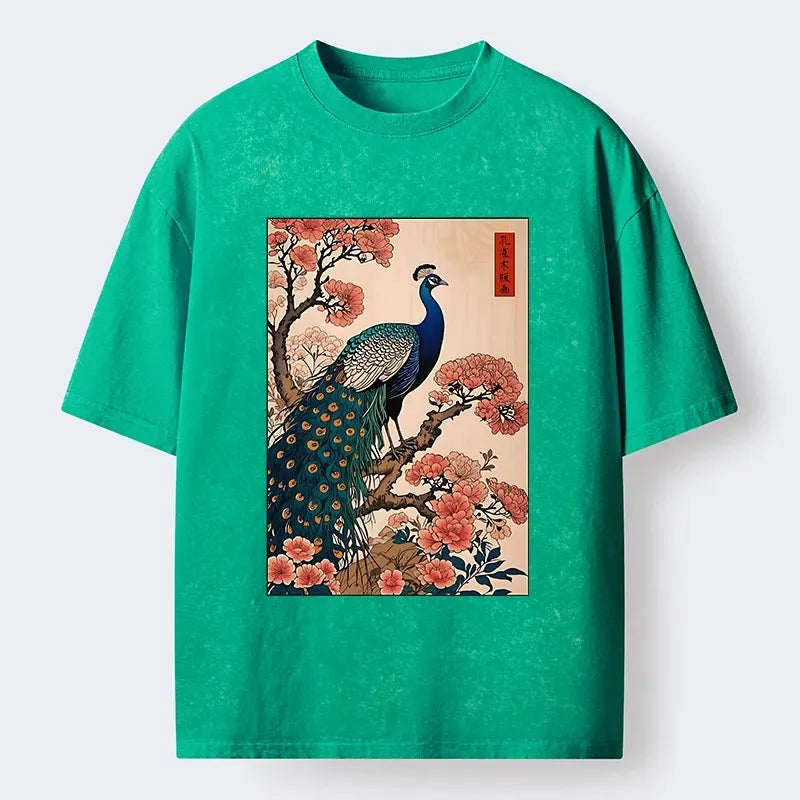 vintage peacock ukiyoe t-shirt for daily wear