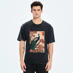 Kyoto-Lion Vintage Peacock Ukiyoe Print Washed T-Shirt