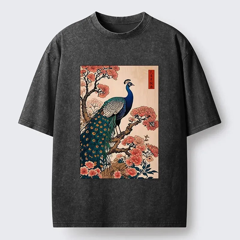 vintage peacock ukiyoe t-shirt for daily wear