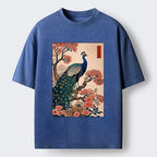 Kyoto-Lion Vintage Peacock Ukiyoe Print Washed T-Shirt