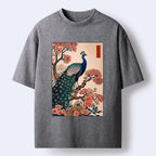 Kyoto-Lion Vintage Peacock Ukiyoe Print Washed T-Shirt