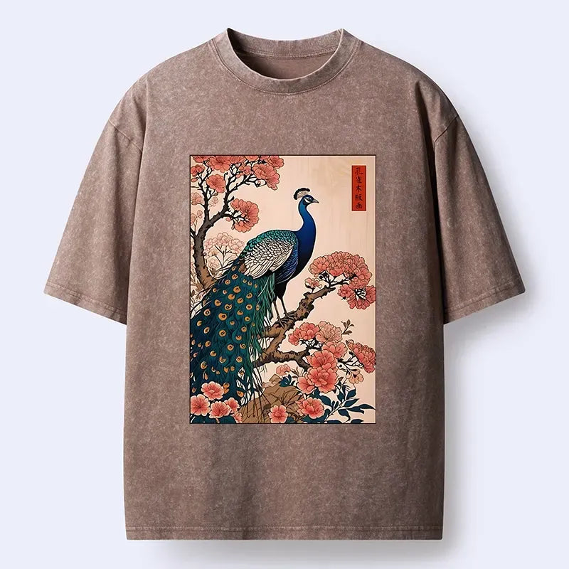 vintage peacock ukiyoe t-shirt for daily wear