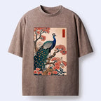 vintage peacock ukiyoe t-shirt for daily wear