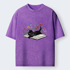 Kyoto-Lion Black Cat Reading Washed T-Shirt
