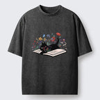 Japanese Black Cat Reading T-Shirt