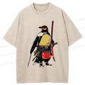 Japanese samurai penguin washed t-shirt