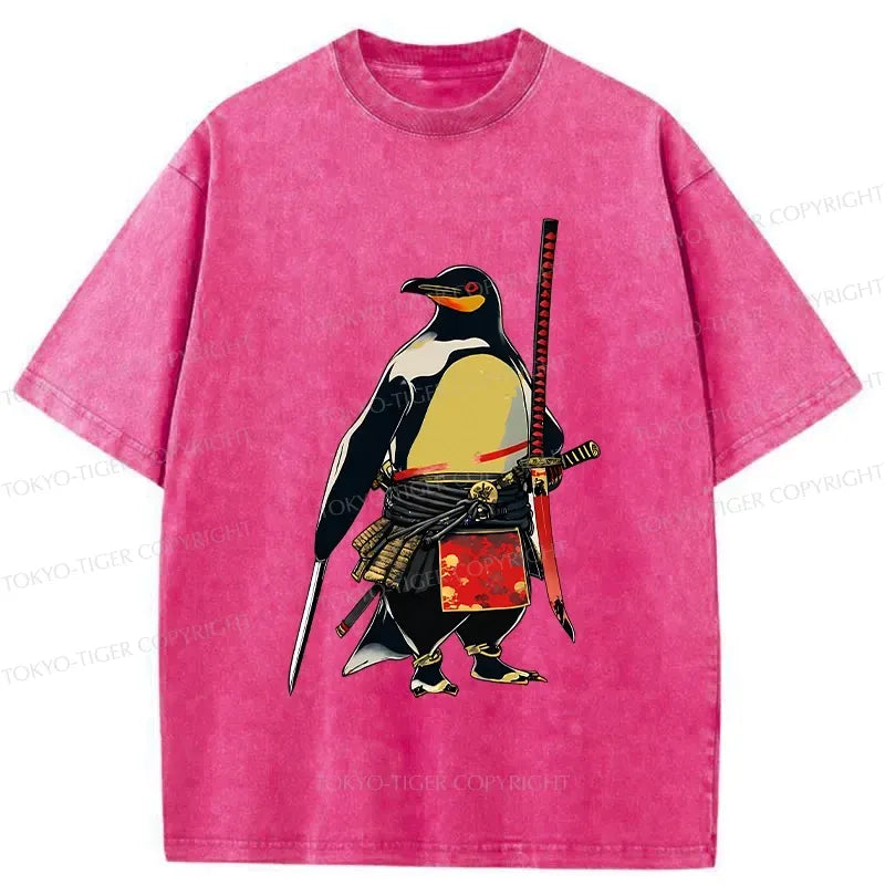 Japanese samurai penguin washed t-shirt