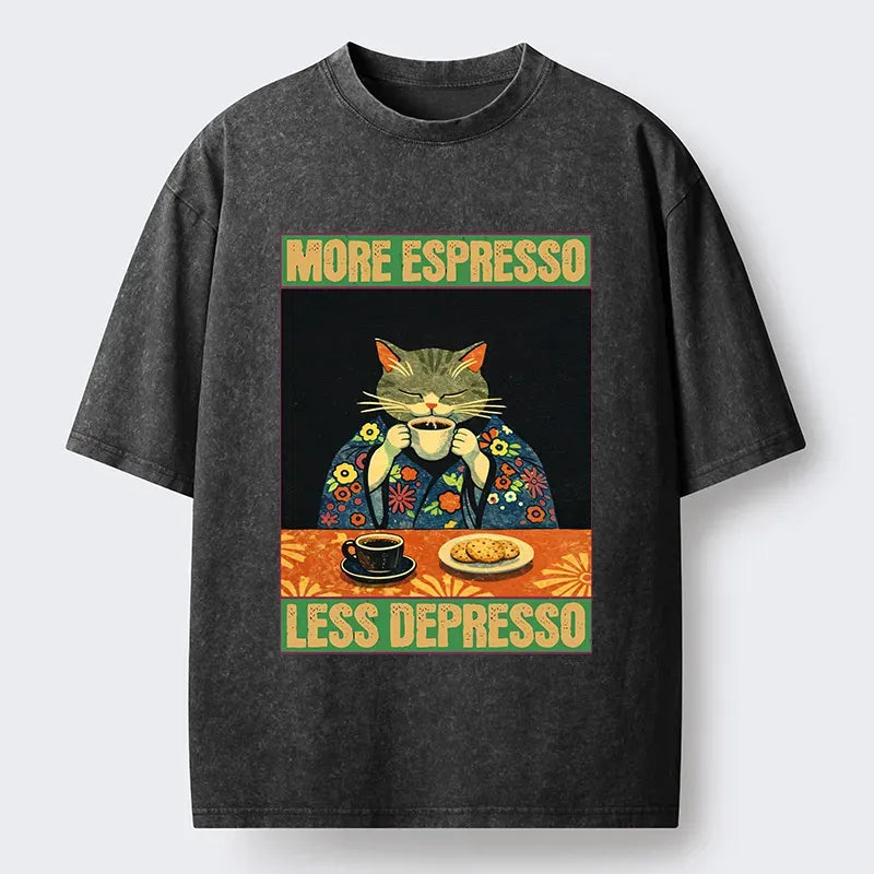Kyoto-Lion Cat Tasting Coffee Japan Washed T-Shirt