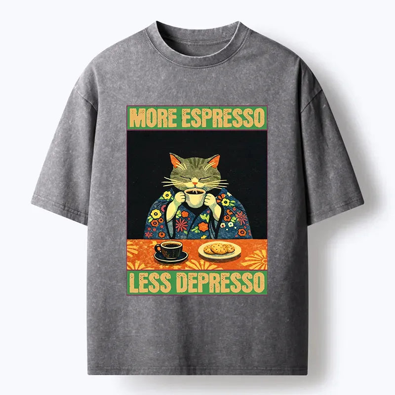 Washed Japanese Cat Coffee T-Shirt