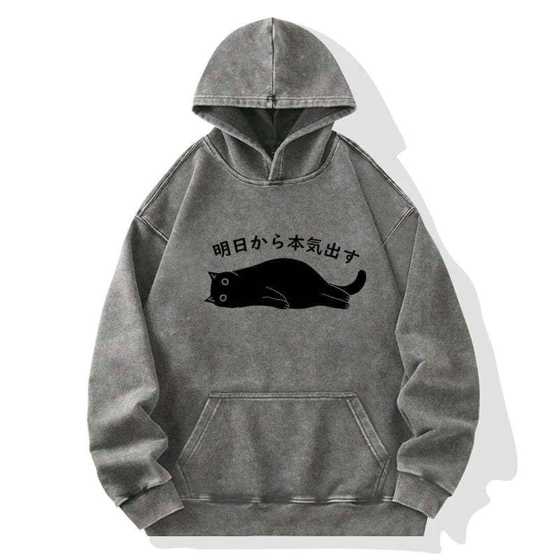 Washed Unisex Hoodie with Japanese Lion Print