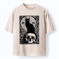 Kyoto-Lion Black Cat Sitting On The Skull Washed T-Shirt