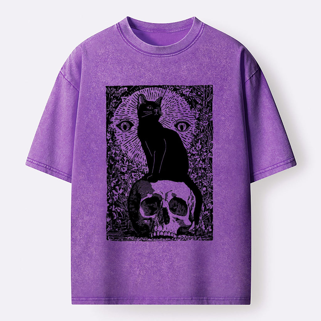 Comfortable Cotton Cat Skull T-Shirt