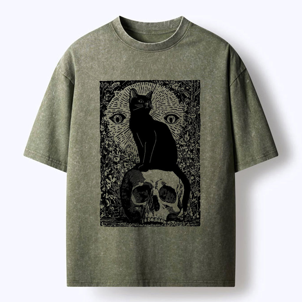 Vintage Japanese Black Cat Skull T-Shirt