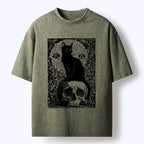 Vintage Japanese Black Cat Skull T-Shirt