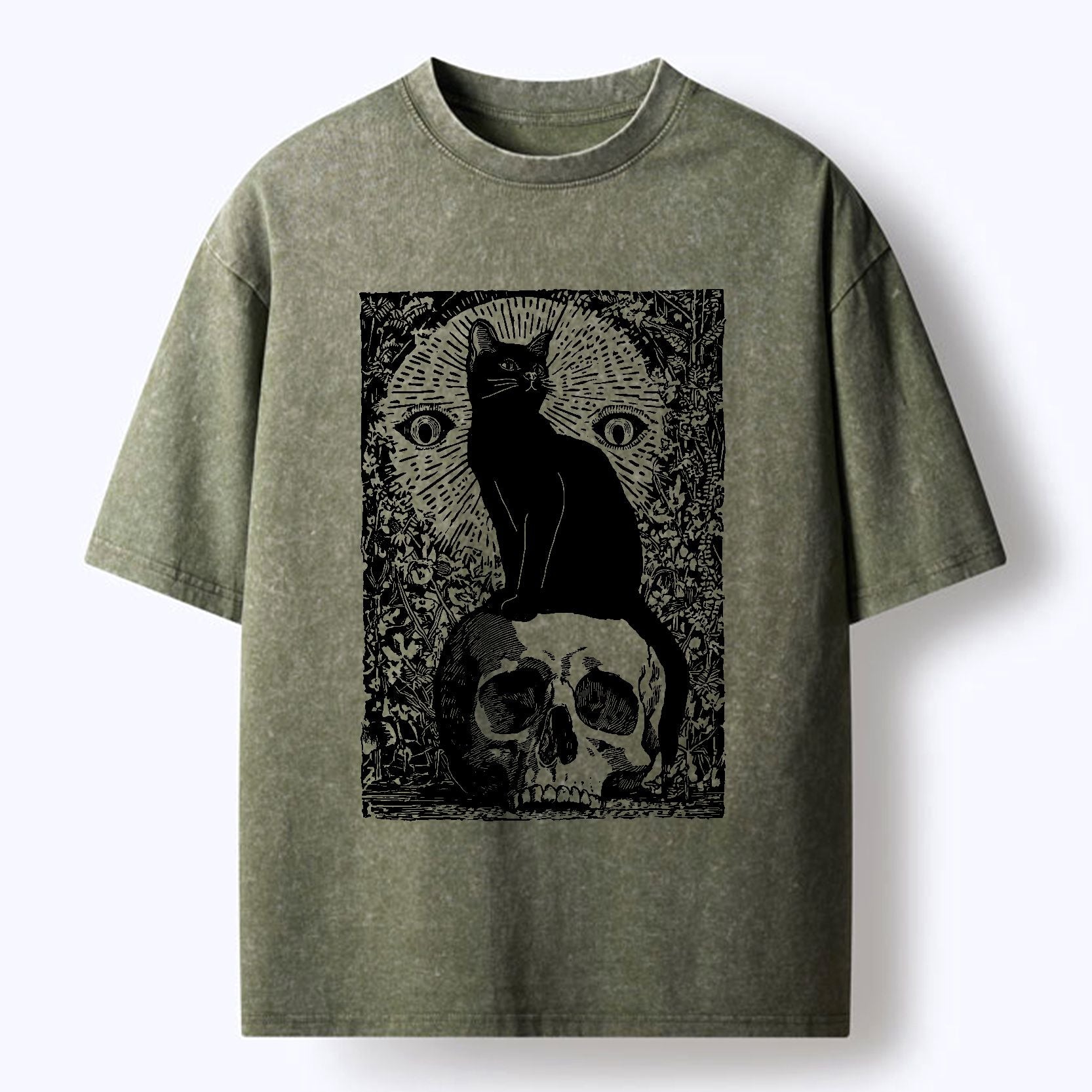 Vintage Japanese Black Cat Skull T-Shirt