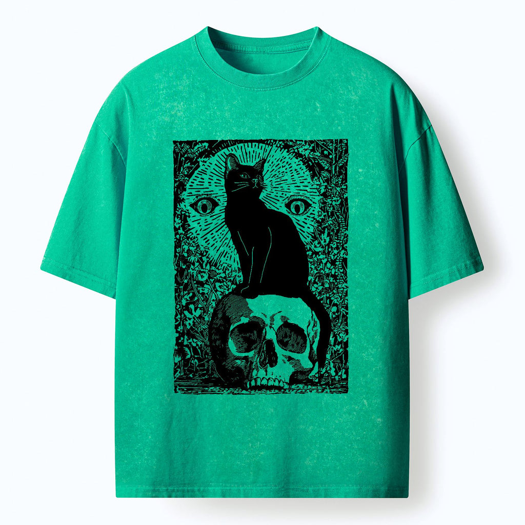 Comfortable Cotton Cat Skull T-Shirt