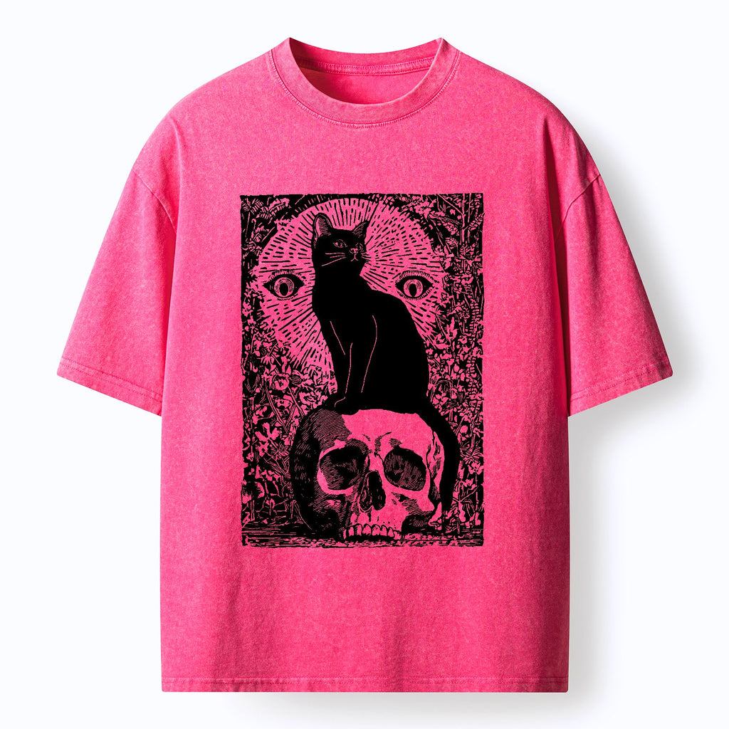 Vintage Japanese Black Cat Skull T-Shirt