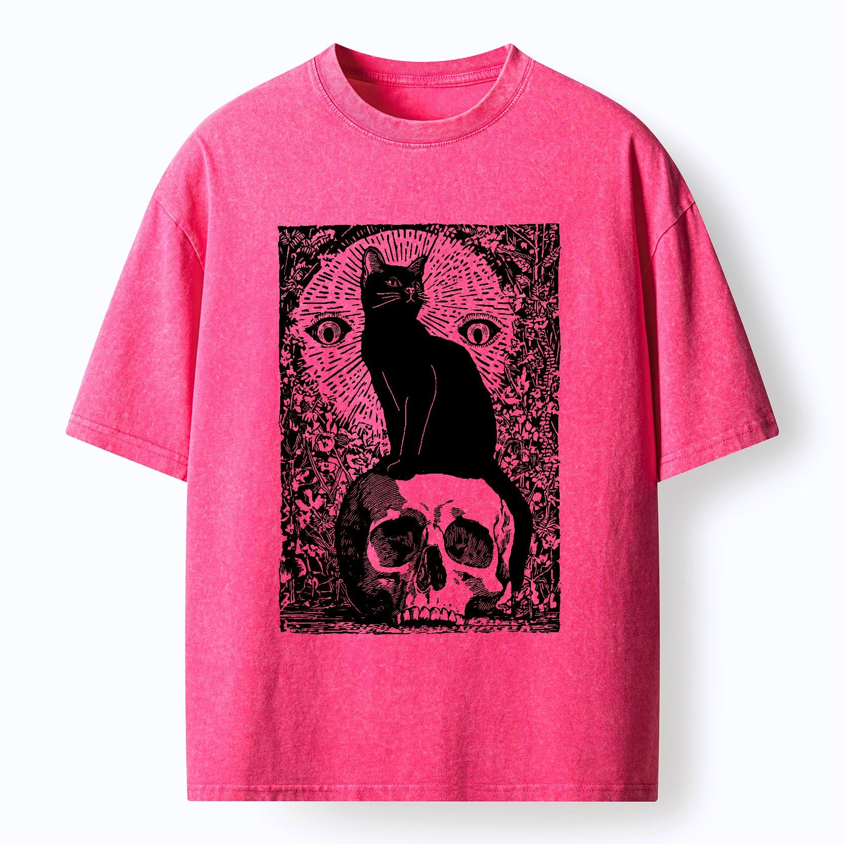 Vintage Japanese Black Cat Skull T-Shirt