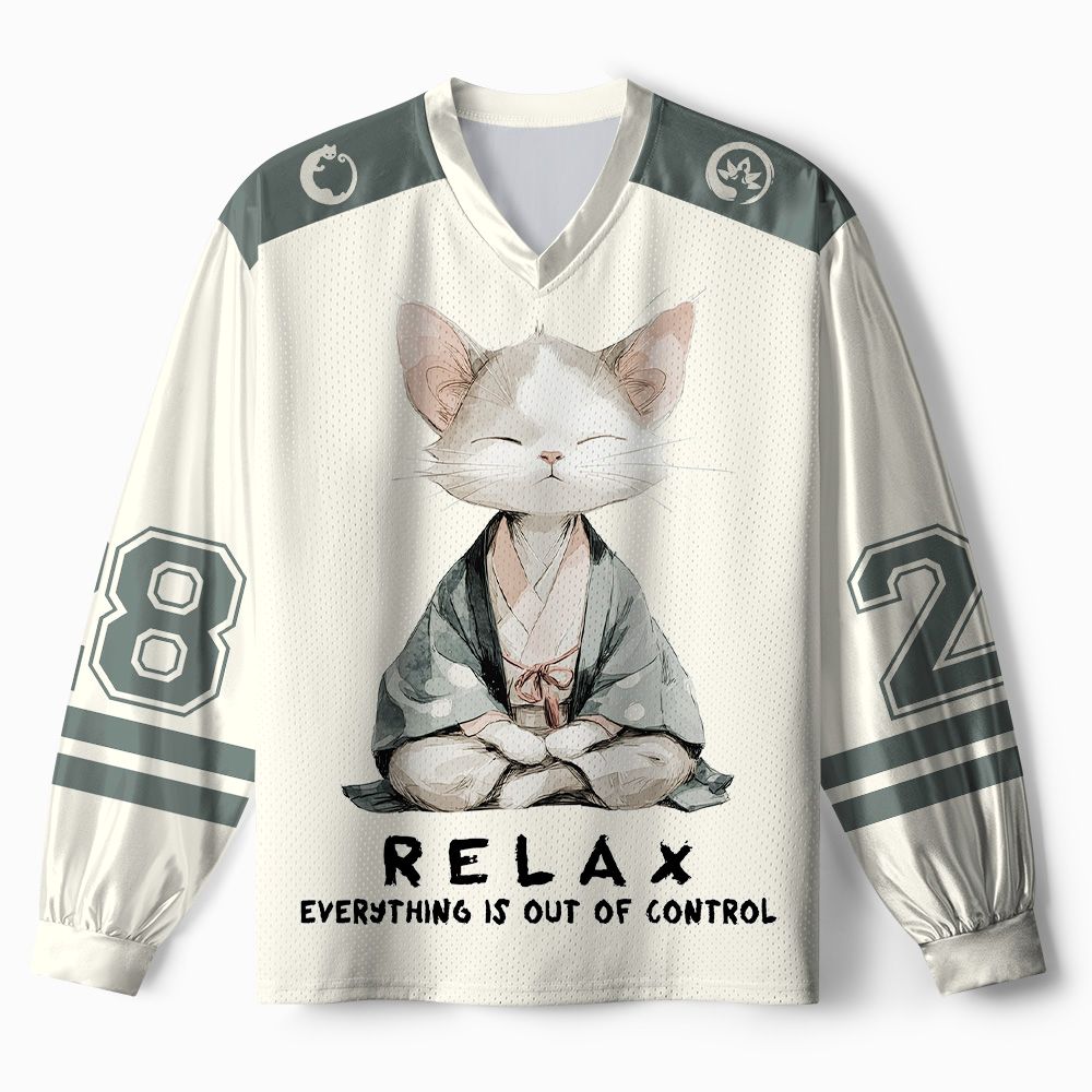 Kyoto-Lion Zen Meditating Cat Paneled Long Sleeve Jersey
